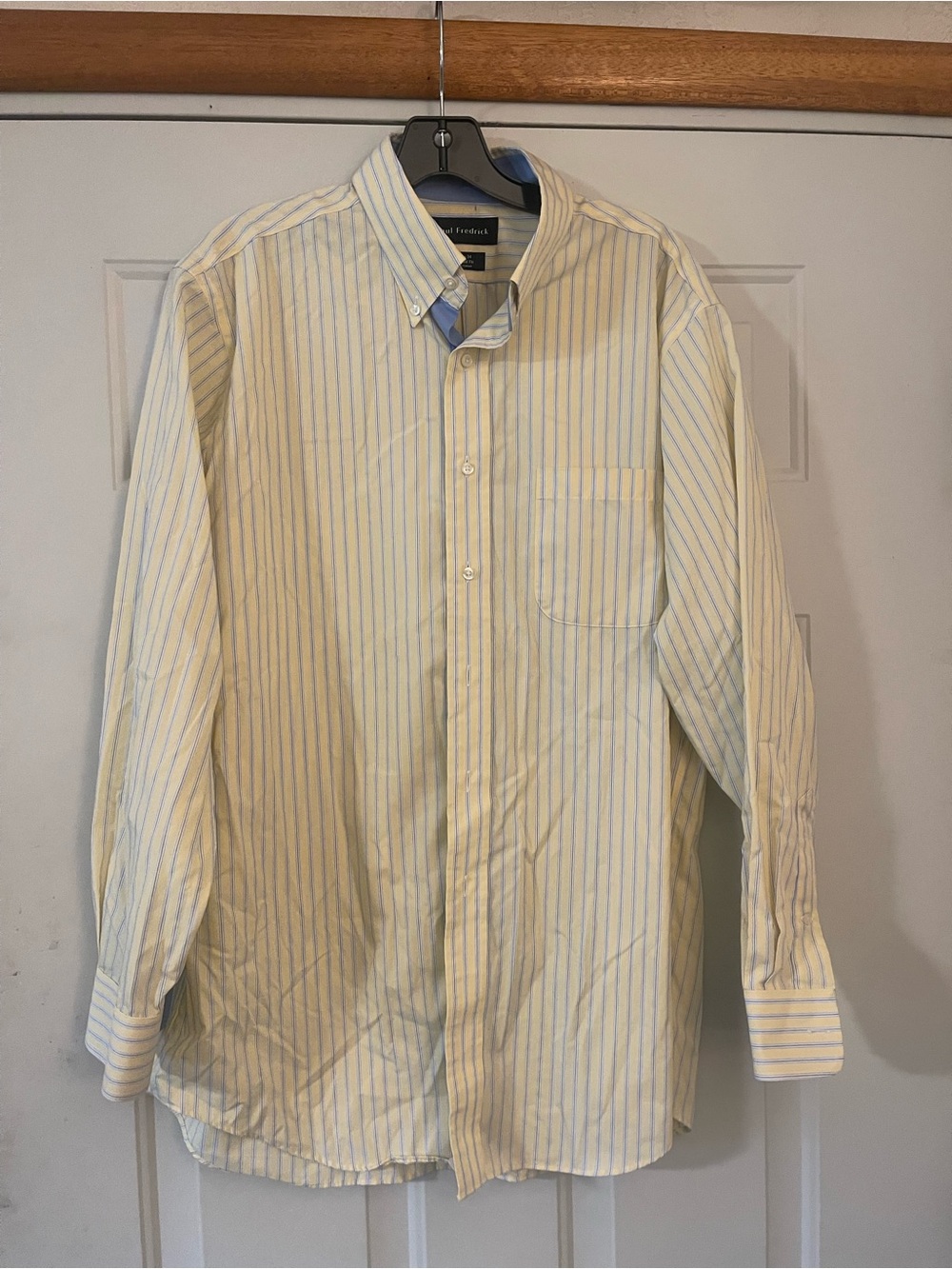 Paul Fredrick Dress Shirt 16 1/2-34 Yellow Stripe French Cuff 2-Ply